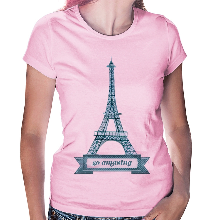 Baby Look Torre Eiffel Amazing - Rosa Bebê