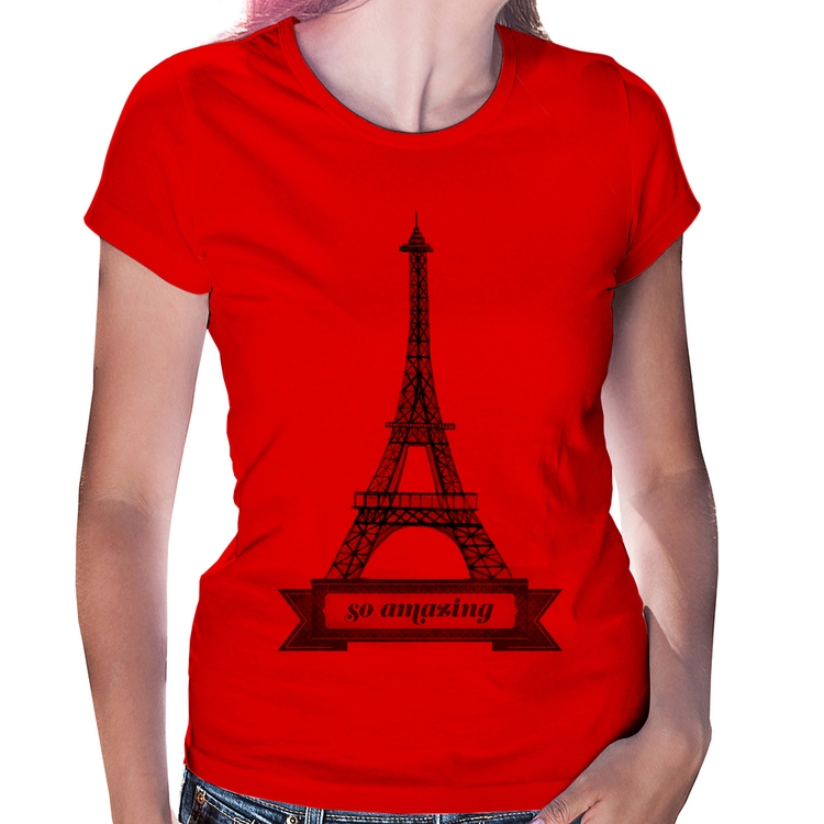 Baby Look Torre Eiffel Amazing - Vermelha