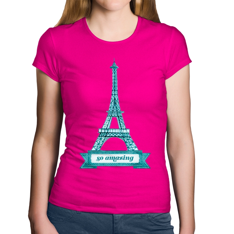 Baby Look Algodão Torre Eiffel Amazing - Rosa