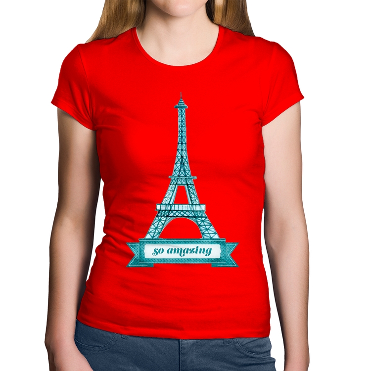 Baby Look Algodão Torre Eiffel Amazing - Vermelha