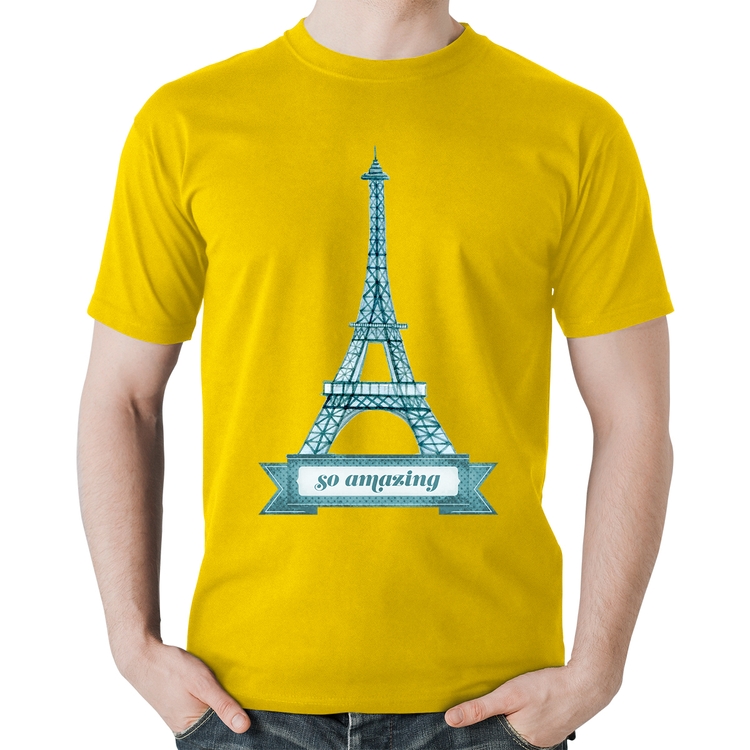 Camiseta Algodão Torre Eiffel Amazing - Amarela