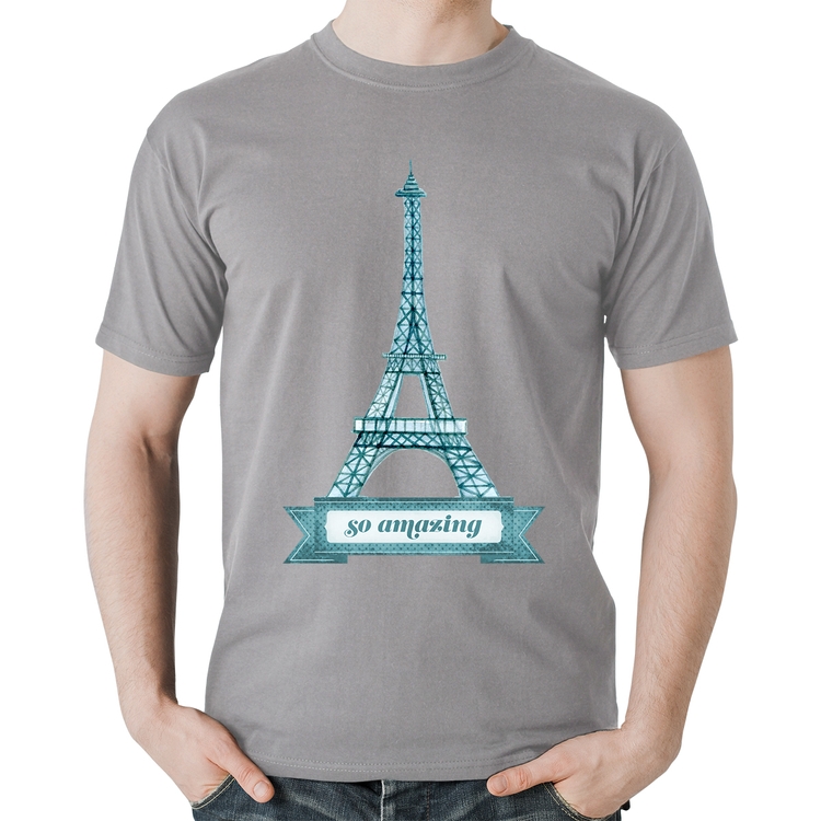 Camiseta Algodão Torre Eiffel Amazing - Cinza