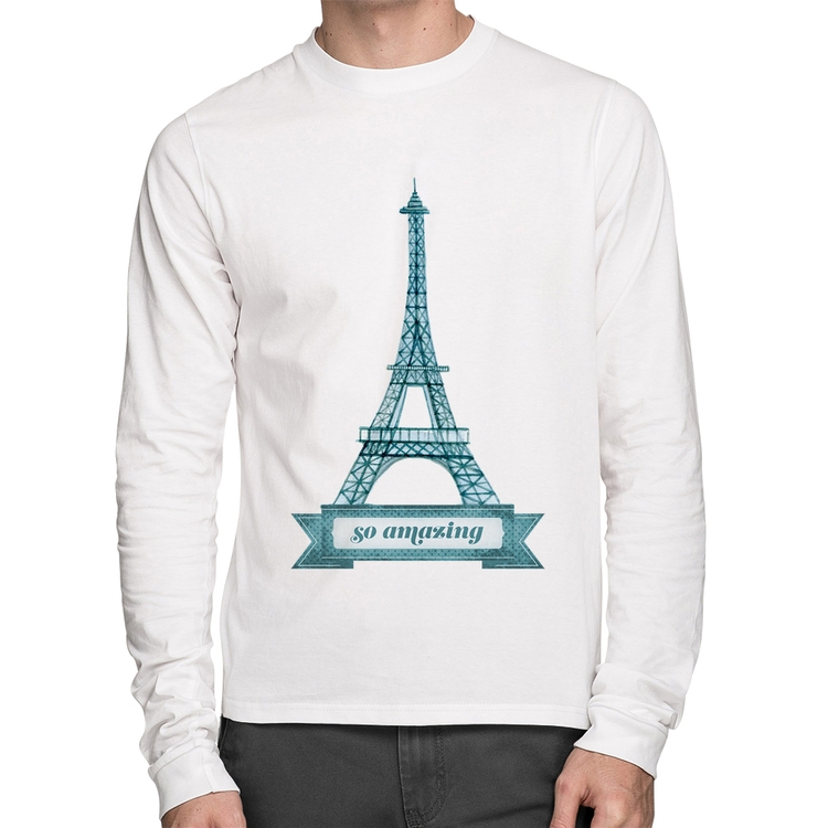 Camiseta Algodão Torre Eiffel Amazing Manga Longa - Branca