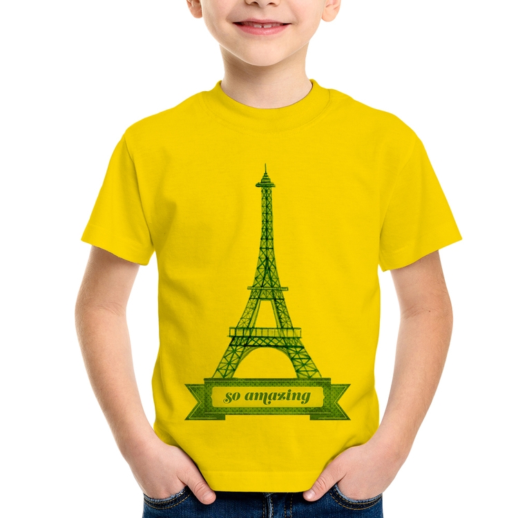 Camiseta Infantil Torre Eiffel Amazing - Amarela