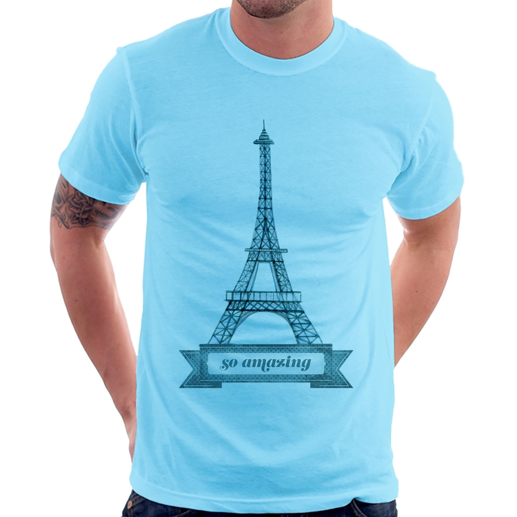 Camiseta Torre Eiffel Amazing - Azul Bebê