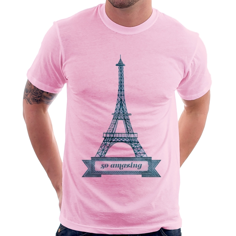 Camiseta Torre Eiffel Amazing - Rosa Bebê