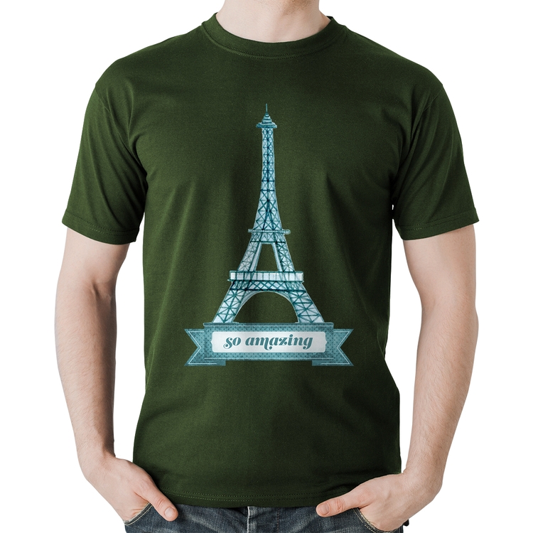 Camiseta Algodão Torre Eiffel Amazing - Musgo