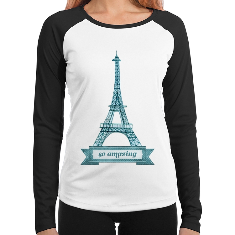 Baby Look Raglan Torre Eiffel Amazing Manga Longa