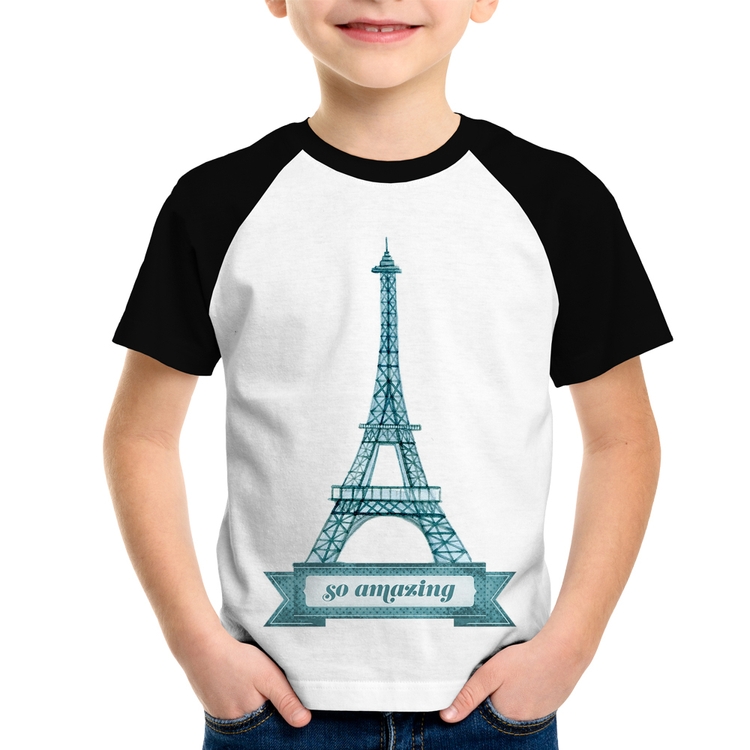 Camiseta Raglan Infantil Torre Eiffel Amazing