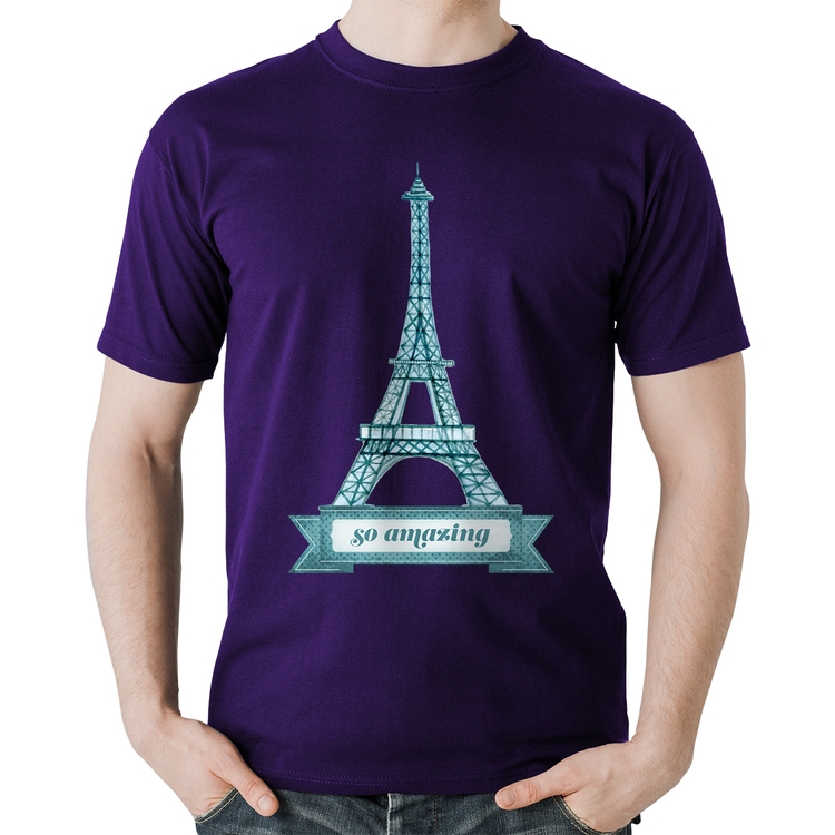 Camiseta Algodão Torre Eiffel Amazing - Roxa