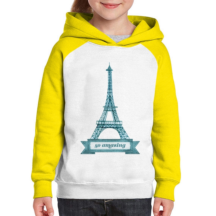 Moletom Infantil Torre Eiffel Amazing - Branco/Amarelo