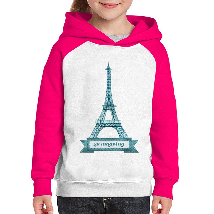 Moletom Infantil Torre Eiffel Amazing - Branco/Rosa