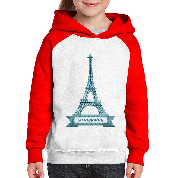 Moletom Infantil Torre Eiffel Amazing - Branco/Vermelho