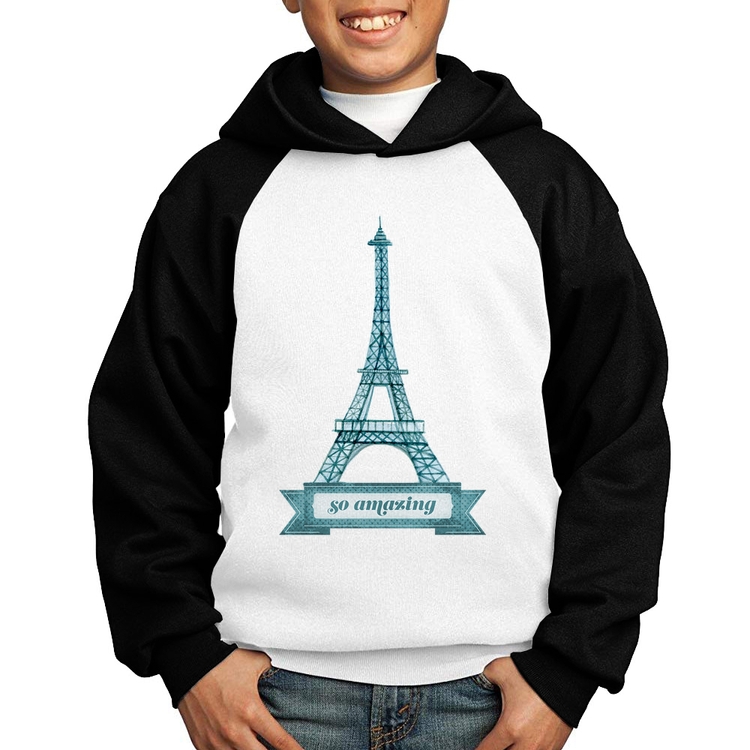 Moletom Infantil Torre Eiffel Amazing - Branco/Preto