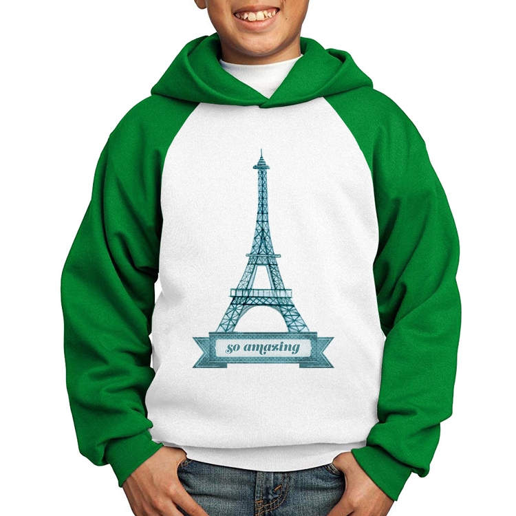 Moletom Infantil Torre Eiffel Amazing - Branco/Verde