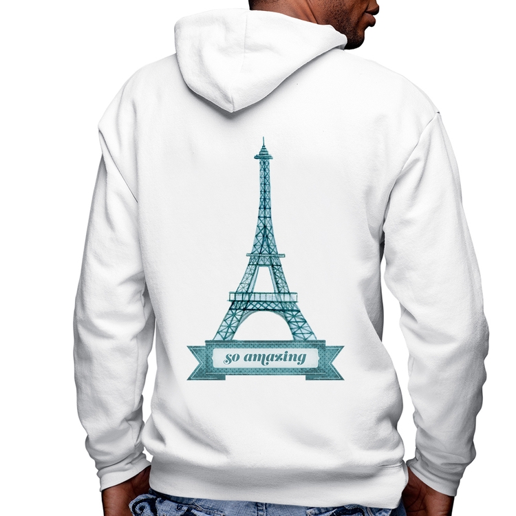 Blusa Moletom Torre Eiffel Amazing Masculina com Capuz e Zíper - Branca