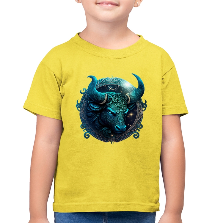 Camiseta Algodão Infantil Touro Signo - Amarelo Canário