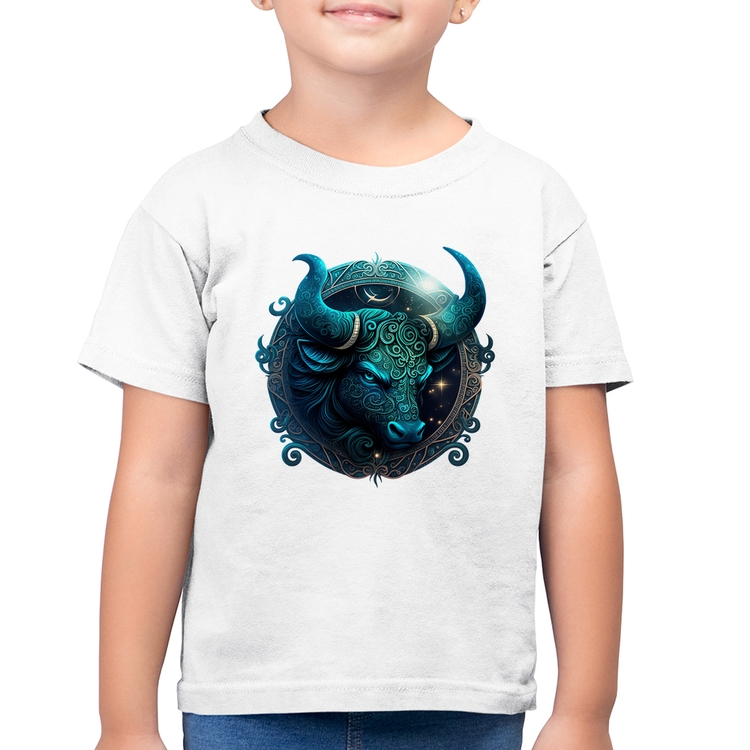 Camiseta Algodão Infantil Touro Signo - Branca