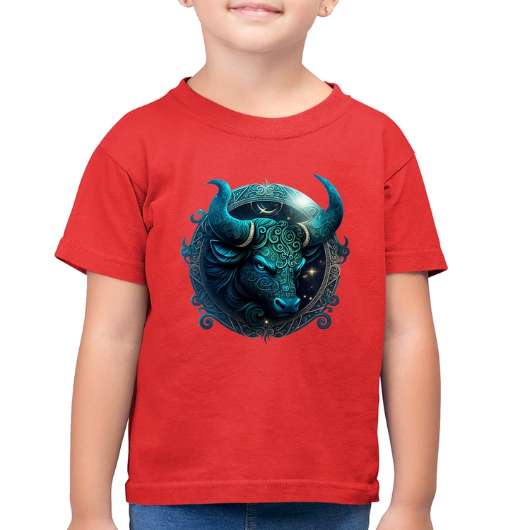 Camiseta Algodão Infantil Touro Sígno - Vermelha