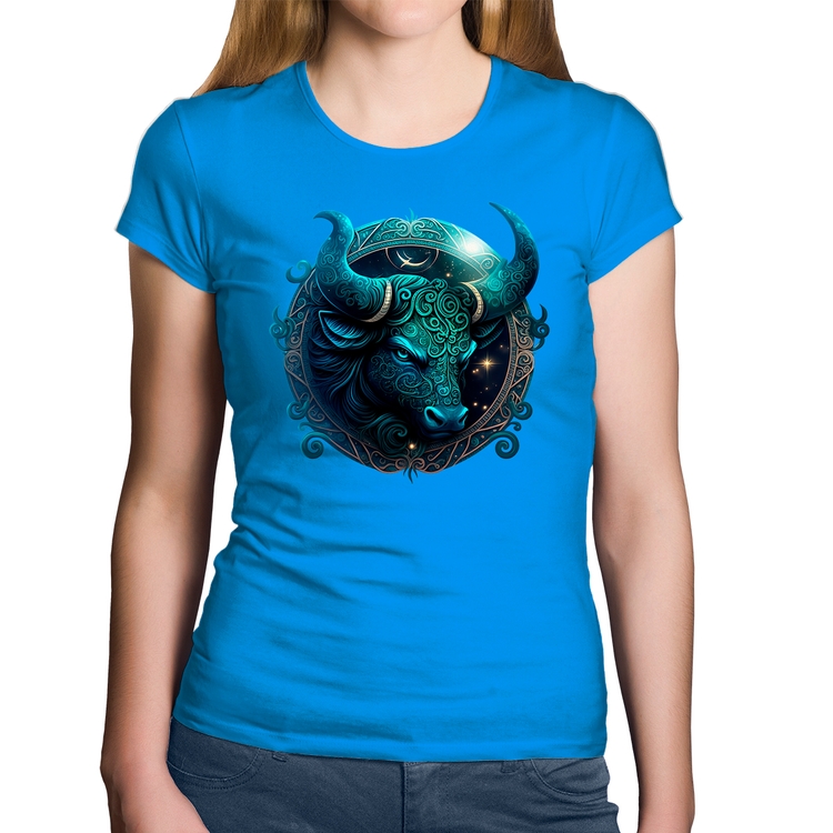 Baby Look Algodão Touro Sígno - Azul