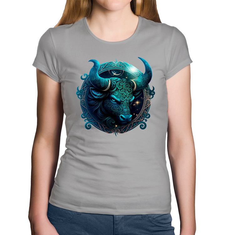 Baby Look Algodão Touro Sígno - Cinza