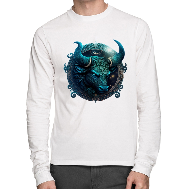 Camiseta Algodão Touro Sígno Manga Longa - Branca
