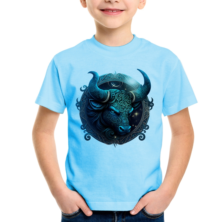 Camiseta Infantil Touro Sígno - Azul Bebê