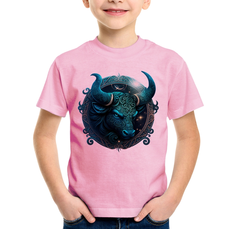 Camiseta Infantil Touro Sígno - Rosa Bebê