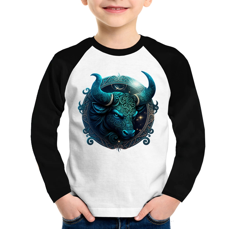 Camiseta Raglan Infantil Touro Sígno Manga Longa