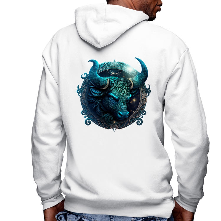 Blusa Moletom Touro Sígno Masculina com Capuz e Zíper - Branca