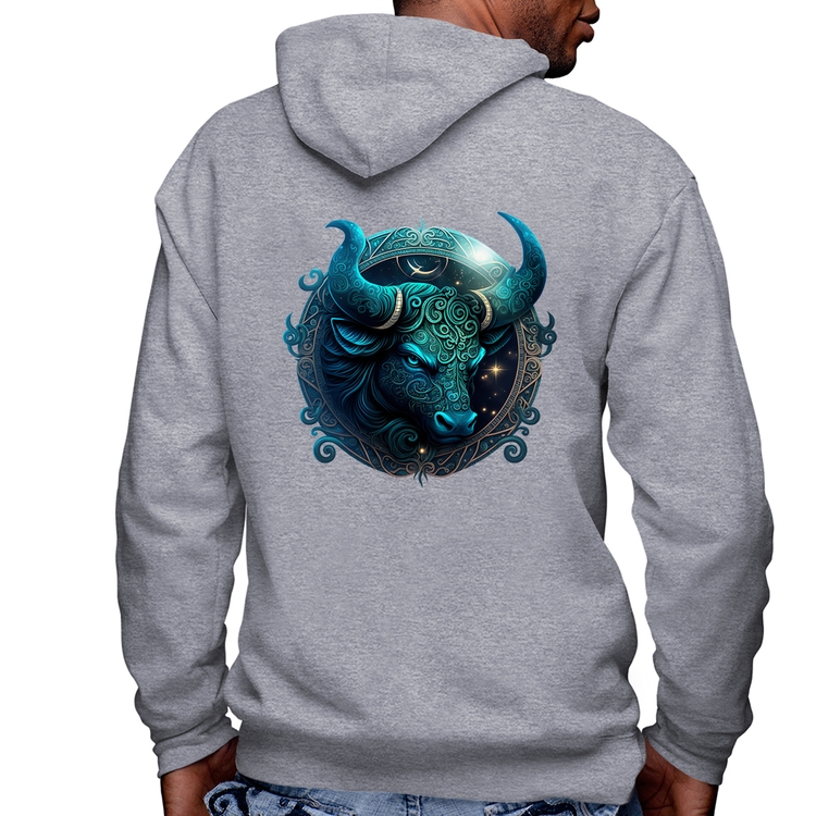 Blusa Moletom Touro Sígno Masculina com Capuz e Zíper - Mescla