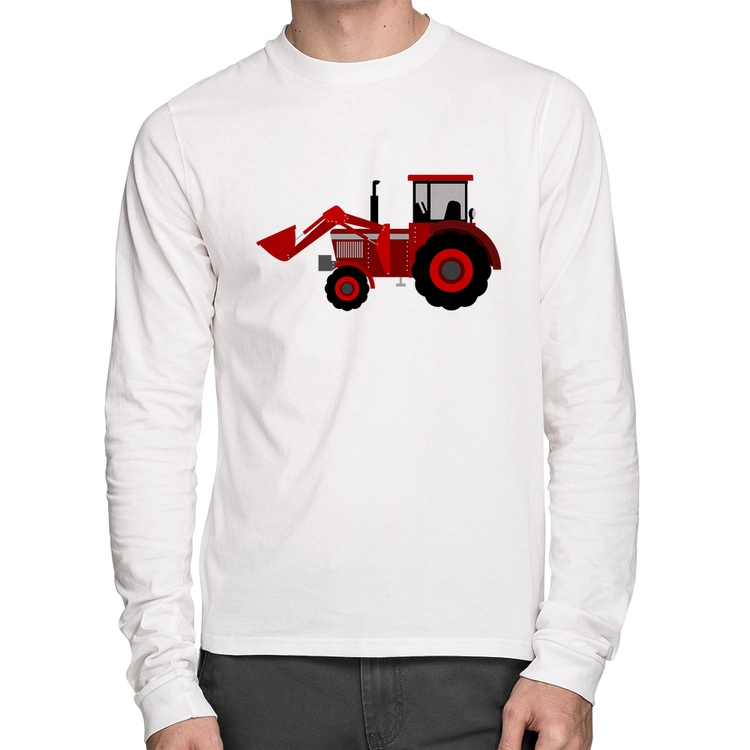 Camiseta Algodão Trator Manga Longa - Branca