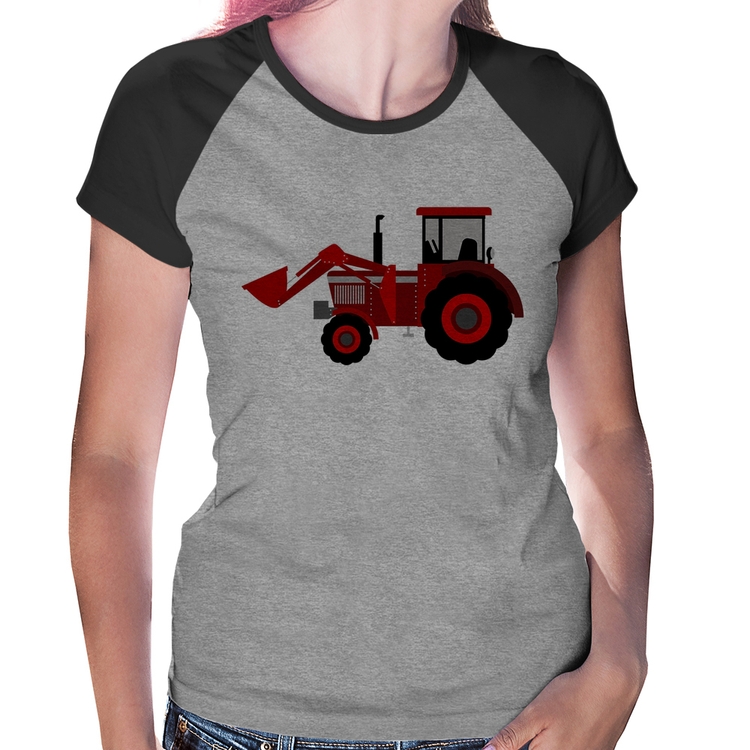 Baby Look Raglan Trator - Cinza/Preto