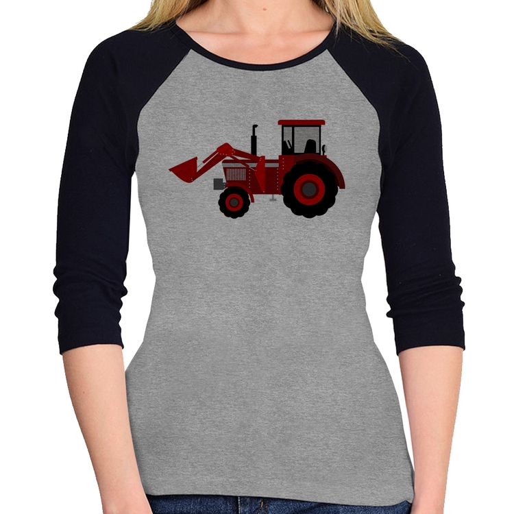 Baby Look Raglan Trator Manga 3/4 - Cinza/Preto