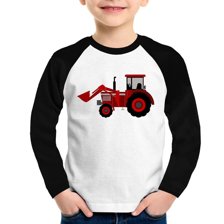 Camiseta Raglan Infantil Trator Manga Longa