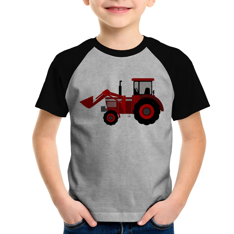 Camiseta Raglan Infantil Trator - Cinza/Preto