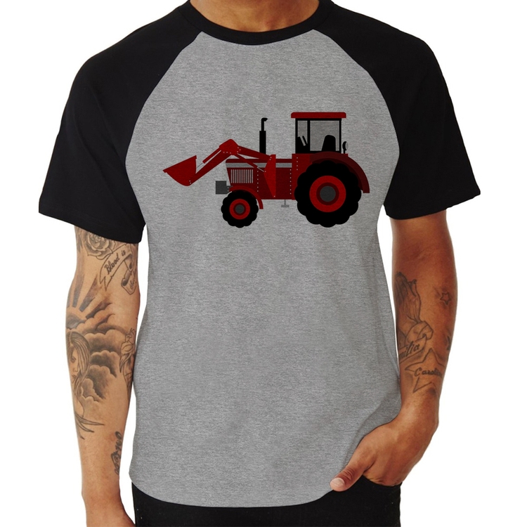 Camiseta Raglan Trator - Cinza/Preto