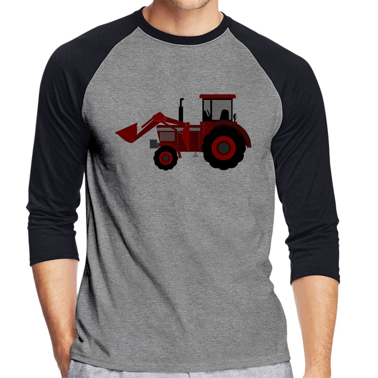 Camiseta Raglan Trator Manga 3/4 - Cinza/Preto