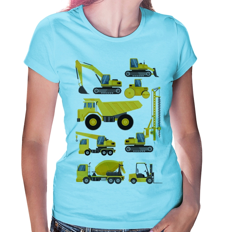 Baby Look Veículos de construção - Azul Bebê