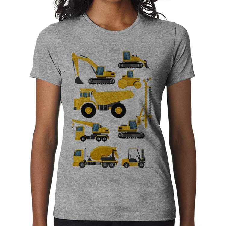 Baby Look Veículos de construção - Cinza