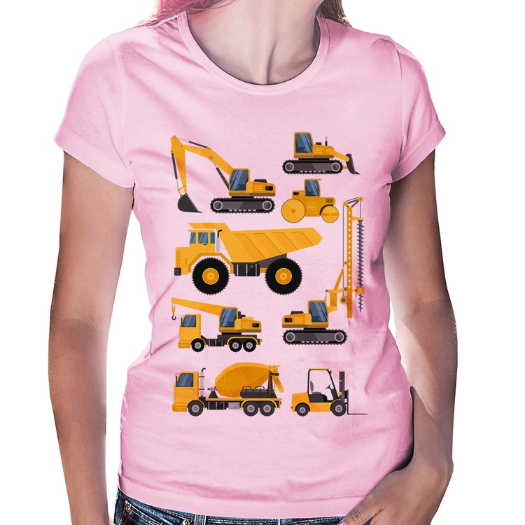 Baby Look Veículos de construção - Rosa Bebê