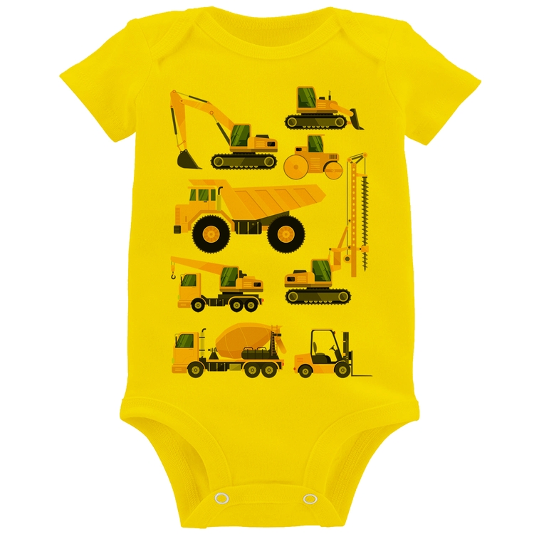 Body Bebê Veículos de construção - Amarelo