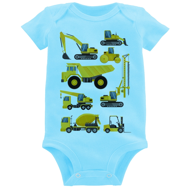Body Bebê Veículos de construção - Azul Bebê
