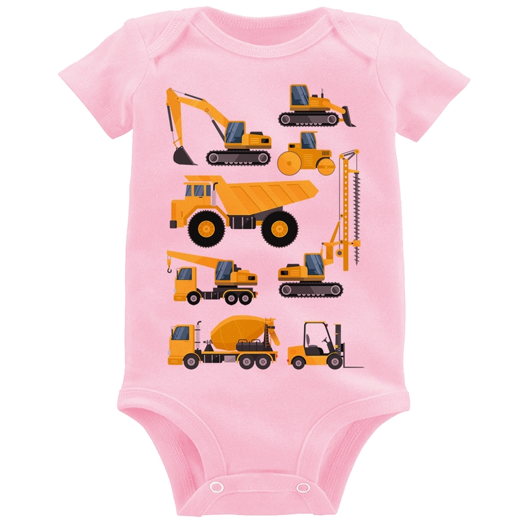 Body Bebê Veículos de construção - Rosa Bebê