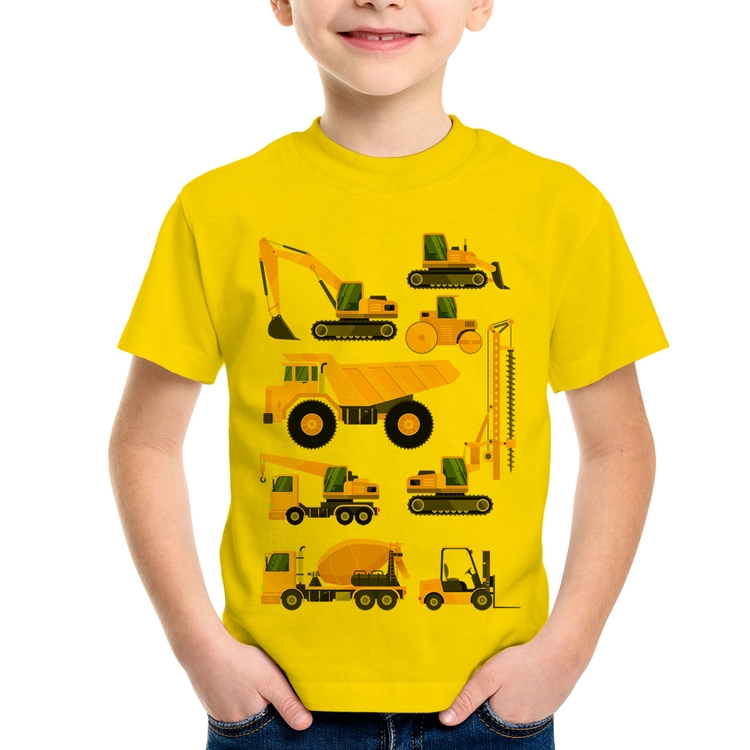 Camiseta Infantil Veículos de construção - Amarela