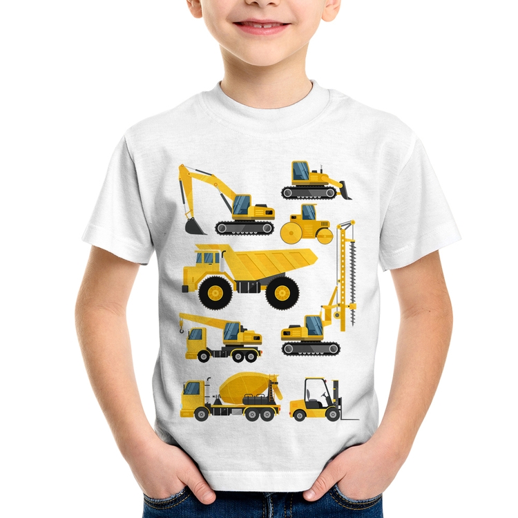 Camiseta Infantil Veículos de construção