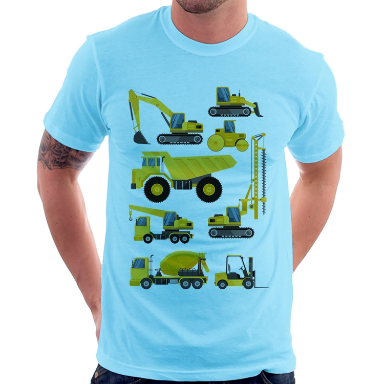 Camiseta Veículos de construção - Azul Bebê