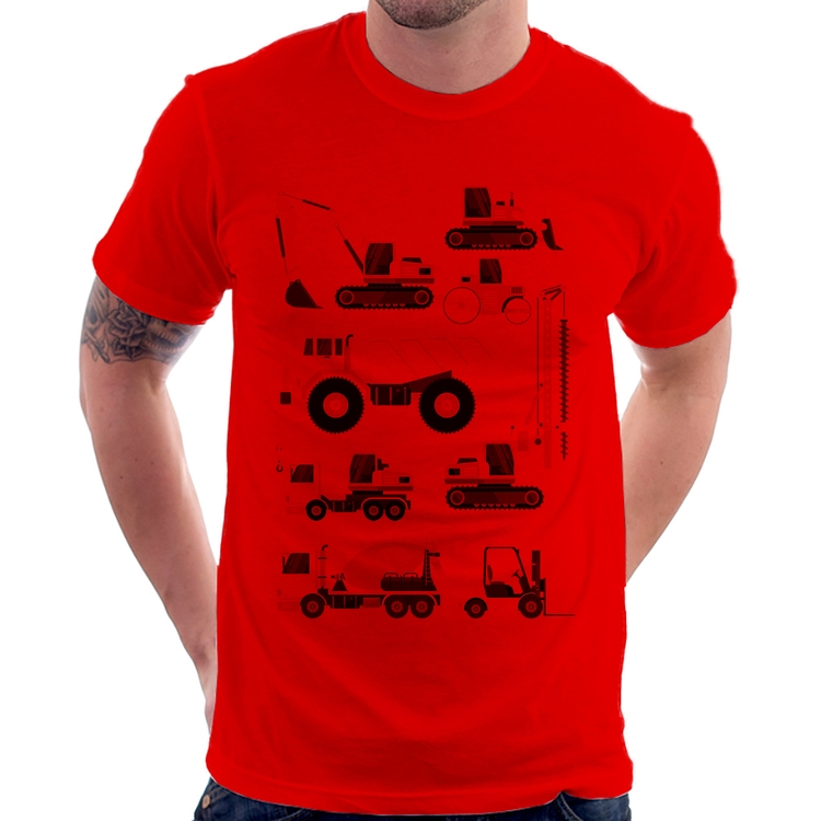 Camiseta Veículos de construção - Vermelha