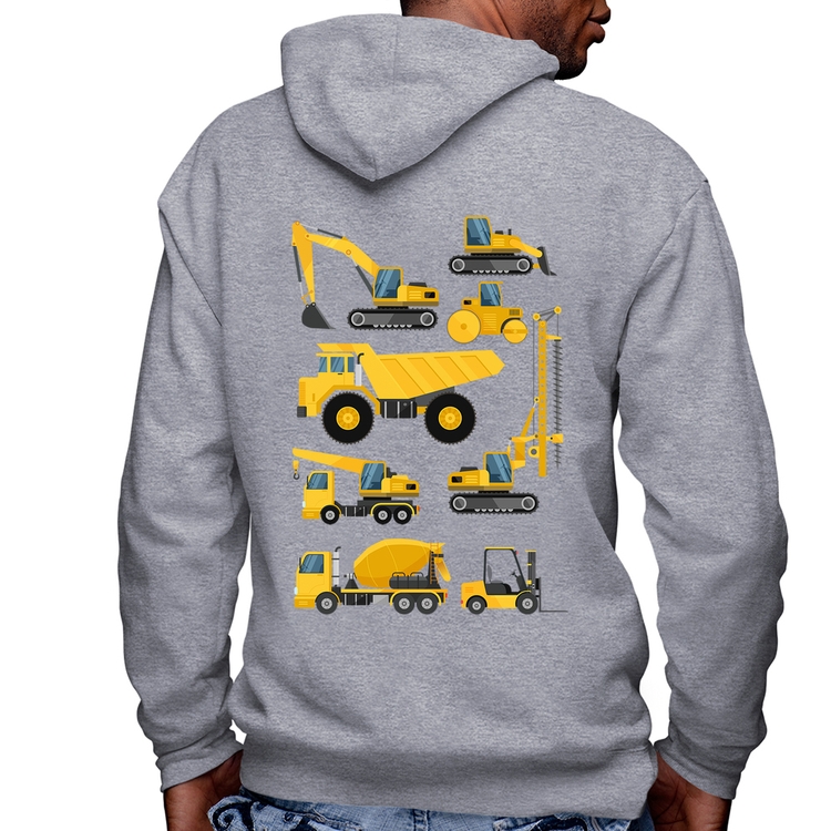 Blusa Moletom Veículos de construção Masculina com Capuz e Zíper - Mescla