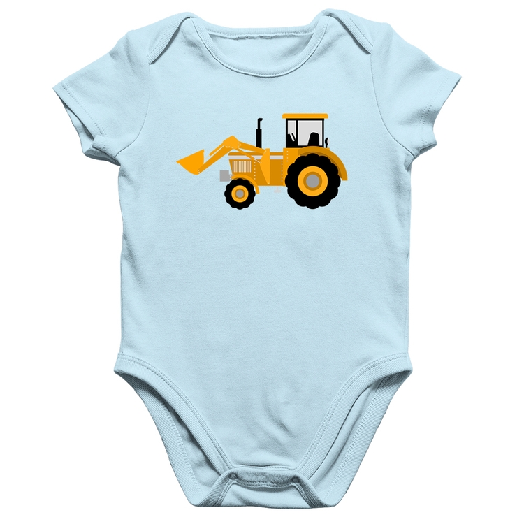 Body Bebê Algodão Trator Pá Carregadeira Amarelo - Azul Bebê